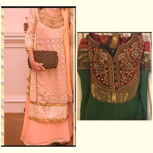 Bundle Indian Dress. Pastel peach lehenga choli Saree. Green kurta tulip pants